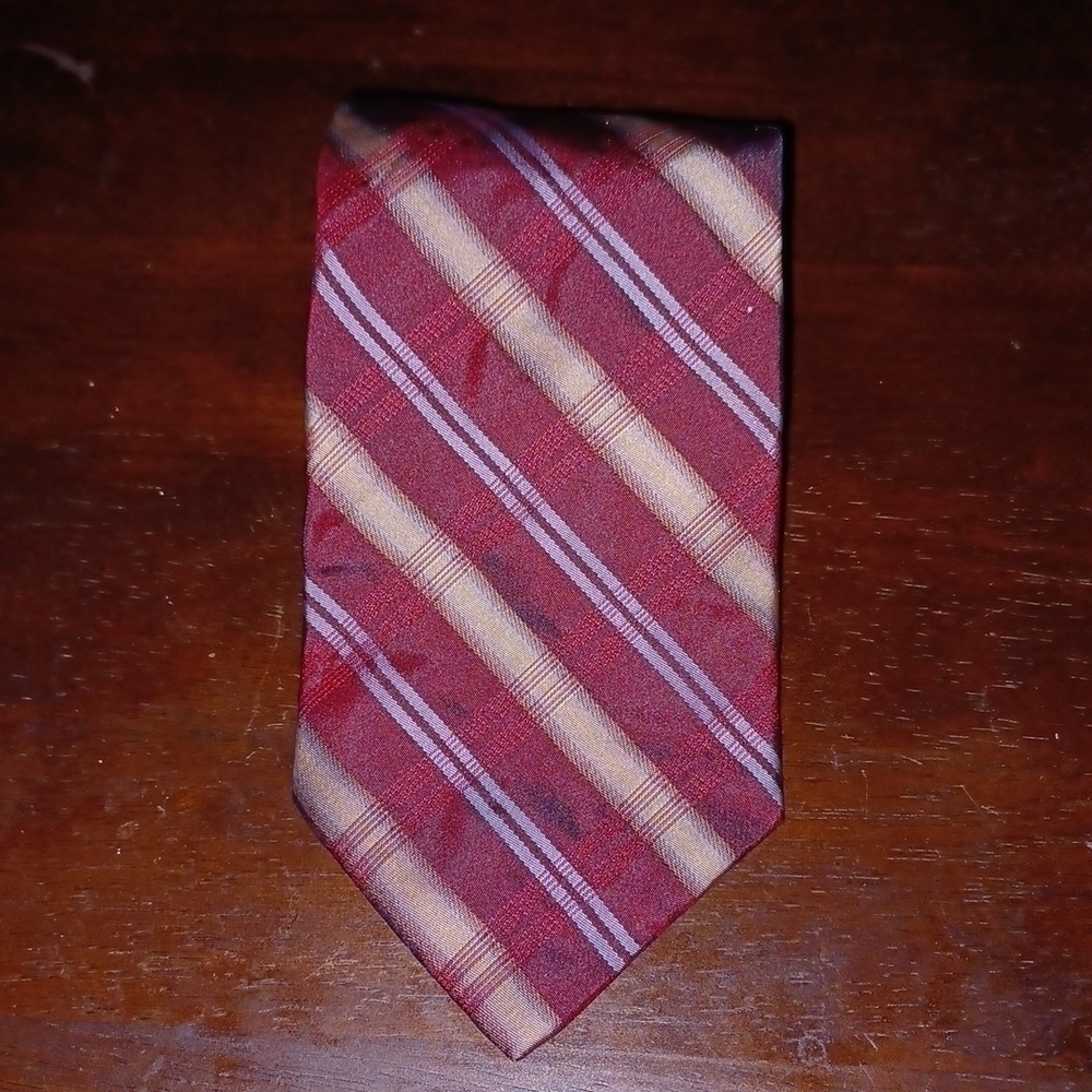 PERRY ELLIS Portfolio Cherry-Silver Striped Tie